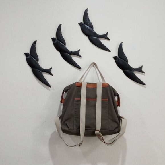 G.I.L.I. Leather Trim Canvas Backpack Olive Stripe Zip Top Adjustable Straps main image 16